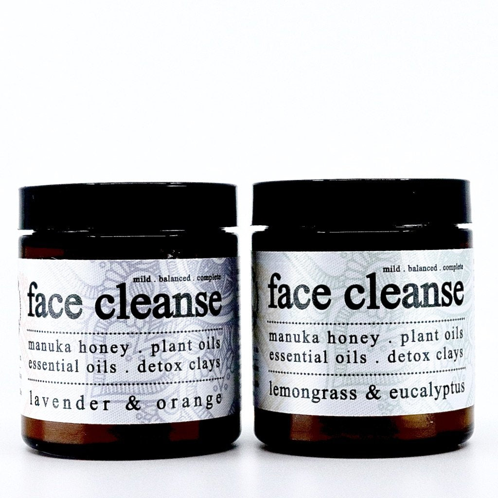 organic lavender & orange face cleanse. organic lemongrass & eucalyptus face cleanse.